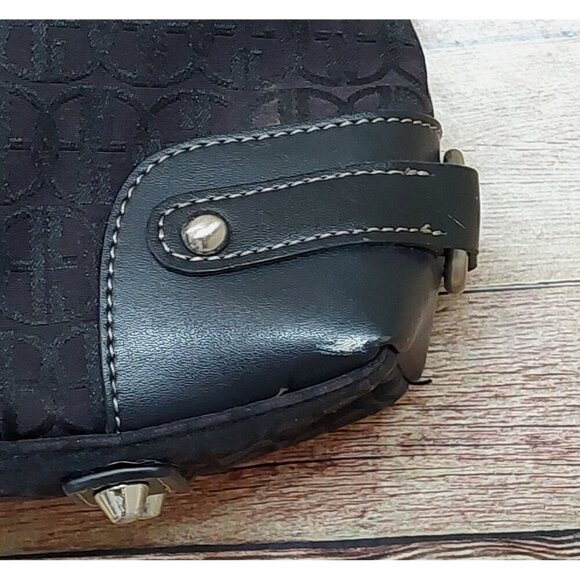 Gianni Bini Black Baguette Signature Print Leather Accent Shoulder Bag Purse - Picture 10 of 10